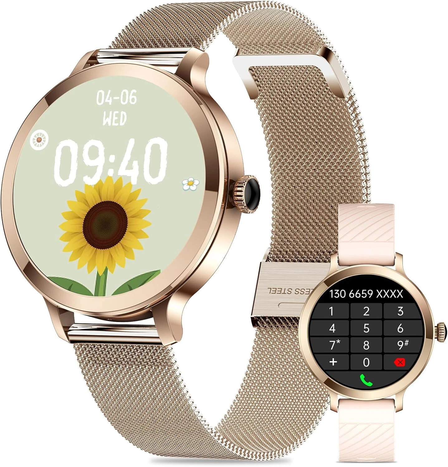 Smart Watch Women Men for Android iOS Fitness Watch Heart Rate Monitor Pedometer Gold