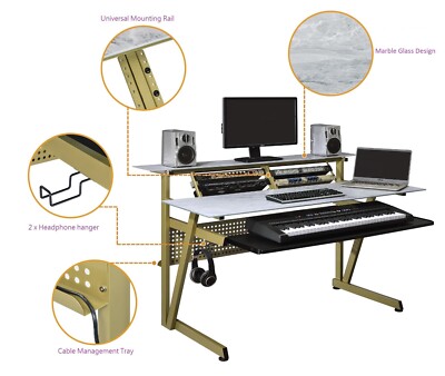 Musiea IM2 Tempered Glass Music Studio Desk Workstation with 2 x