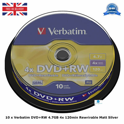 Verbatim DVD+RW 4,7GB 4x 120min wiederwährbar matt silber 10er Pack Spindel Neu Posten