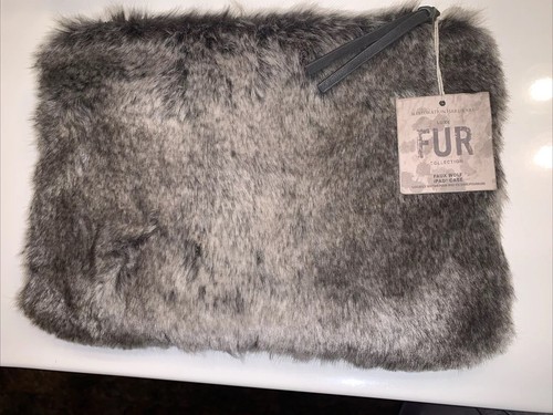 Restoration Hardware RH Luxe Faux Fur Laptop Case Wolf Brand New