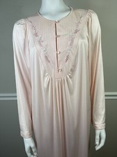 Vintage Shadowline Long Nightgown M Nylon Lined Warm Pink Cottage Core