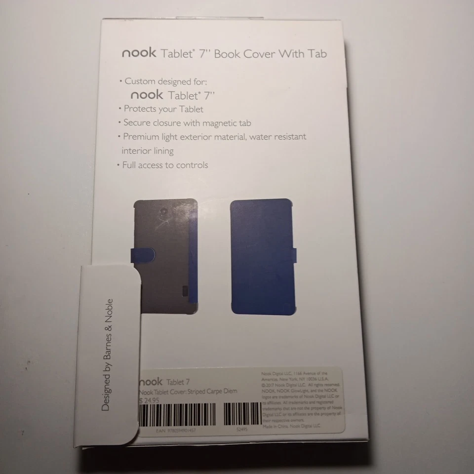 Nook Tablet 7" Book Cover With Magnetic Tab - Blue & Yellow Stripes "Carpe Diem" - Image 2 of 4