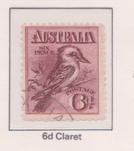 (F280-35) 1914 Australia 6d claret engraved Kookaburra stamp VFU (AJ)