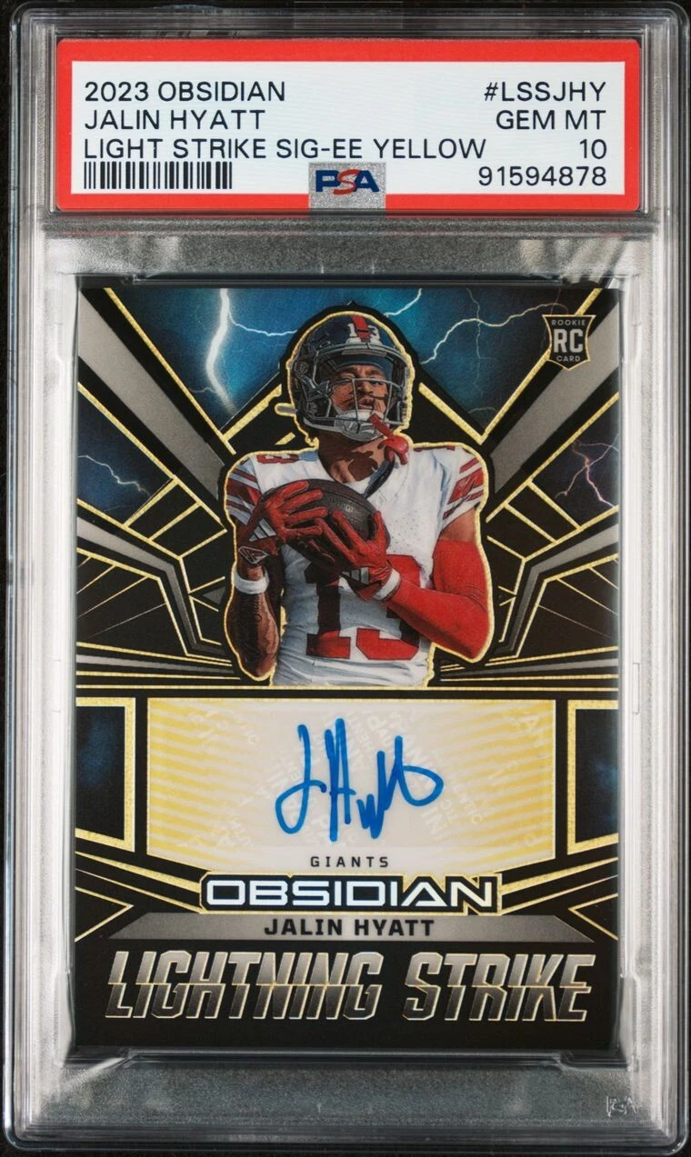 Jalin Hyatt Panini Obsidian Lightning Strike Signatures #LSSJHY Electric Etch Yellow