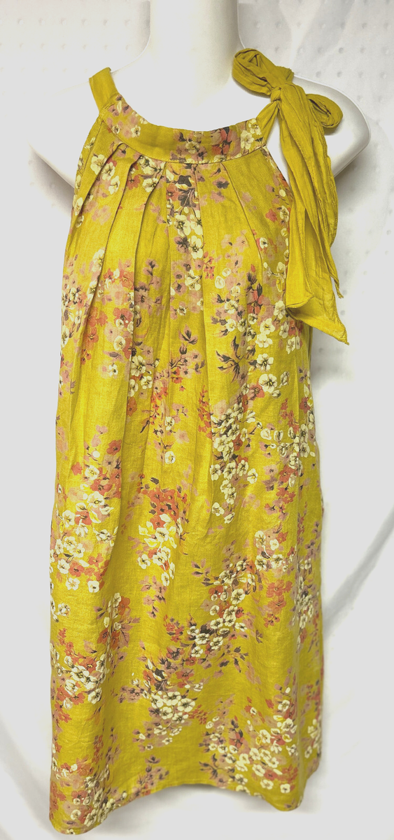 Bellambra Women's 100% LINEN Yellow Floral Dress Size Small Made in ITALY  +🎁
