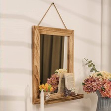Wooden Bathroom Wall Mounted Mirror w/ Cosmetics Shelf Retro Shelves Mirror UK