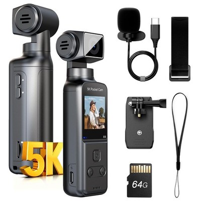 5K Body with Microphone, W5 Vlogging , 5K/15FPS and 4K/60FPS with 270° Rotati...