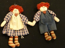 RARE Raggedy Ann  Andy 7" Doll Set, 1995 Handmade Country Cottage Style Signed 
