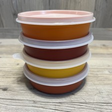Vintage Tupperware Wonder Bowls 1286 Set Of 4 With Lids Harvest Colors