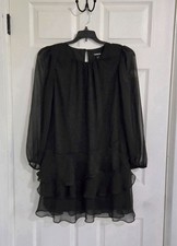 Express Ruffle Layered Dress Size Medium Black Long Sleeve Sheer