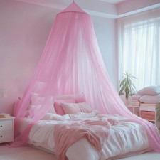 Pink Bed Canopy for Girls,Kids Princess round Dome Bed Curtain, Dreamy Mosquito