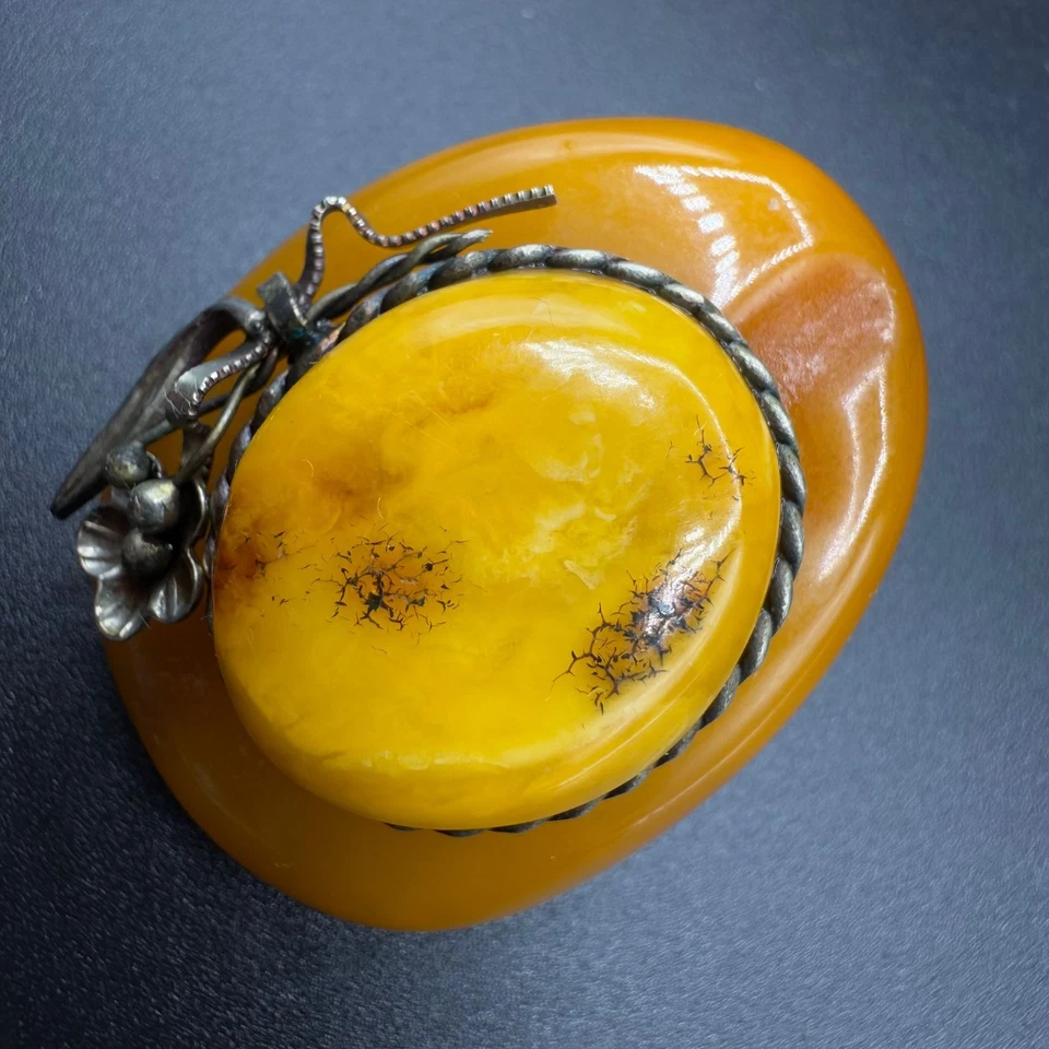 Bernstein Butterscotch Brosche Anstecker Hut Silber Floral Amber Honey - Bild 3 von 4