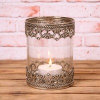 Altobelli Teelichthalter Amalfi Glas M. Metall Verzierungen 8X12 Cm Kerzenhalter