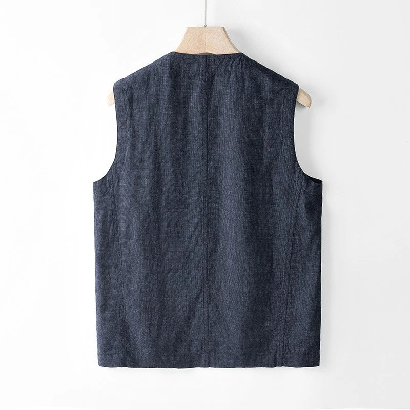 Mens 100% Linen Sleeveless Vest Single Breasted Short Waistcoat Casual V Neck Sz - Image 2 of 4