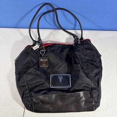 Tignanello Hobo Tote Purse Shoulder Bag Womens Large Black Red Slouchy Nylon PVC