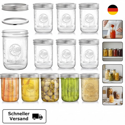Tebery 12 Stück Mason Jars 16Oz Einmachgläser Mit Deckel, Vorratsgläser Für Mar