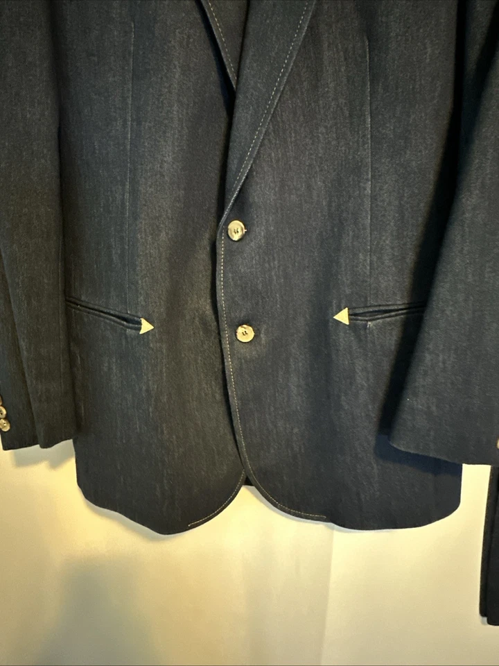 Vtg 70’s Haggar Mustang Western Wear Sport Coat And Pants USA Navy 44L, 34 - Image 2 of 4
