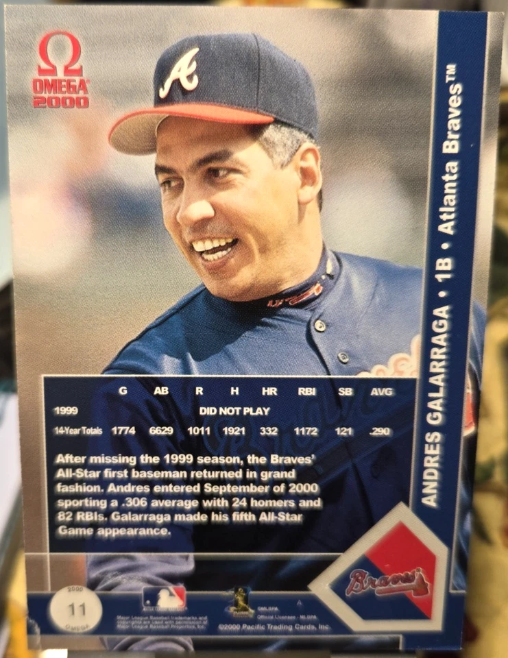 Бейсбольная карточка 2000 Pacific Omega Gold Andres Galarraga No11 (NM) SN: 113/120 - Изображение 3 из 3