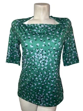 Ann Taylor Top Floral Stretch Envelope Neck Shirt Women's Size M Green Half Slv