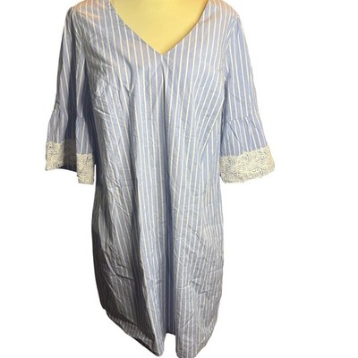 Westport Blue Pinstripe Tunic Dress, Lace Details, Plus Size 14