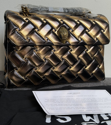 Kurt Geiger Leder Kensington Tasche Bronze Ombre gewebt gesteppt Medium Neu mit Etikett UVP289 