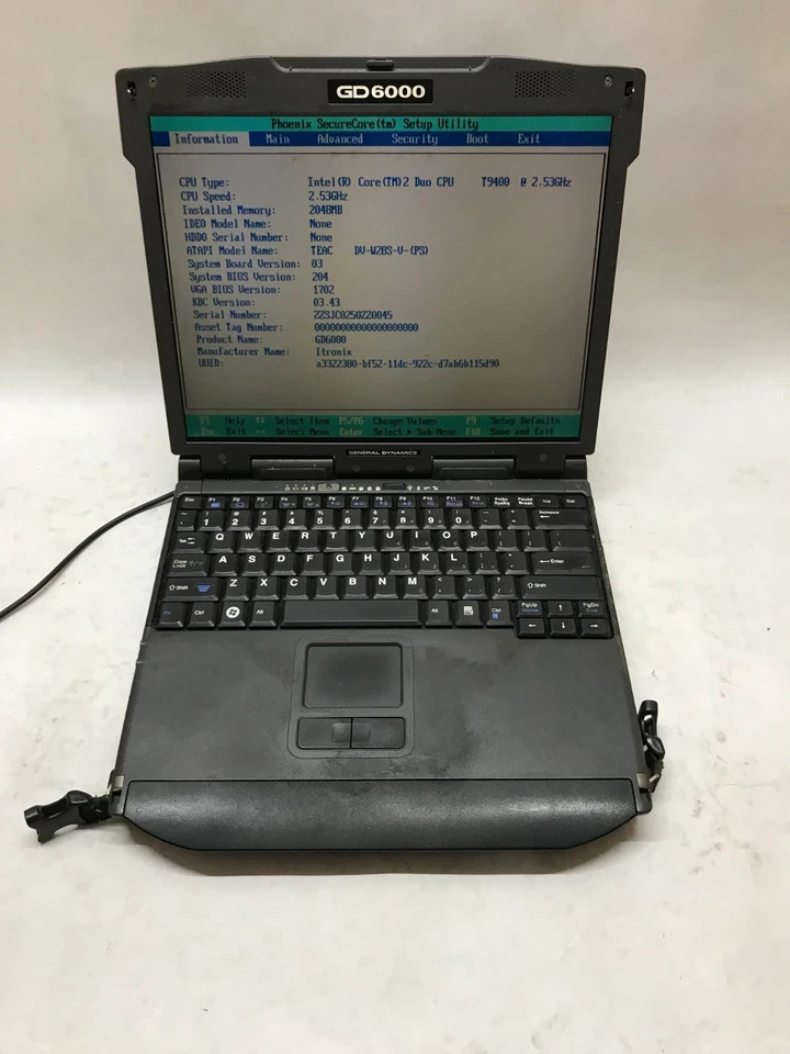 GENERAL DYNAMICS GD6000 Rugged Laptop Intel Core2Duo 2GB RAM NO HDD BOOTS!! - DW - Image 3 of 4