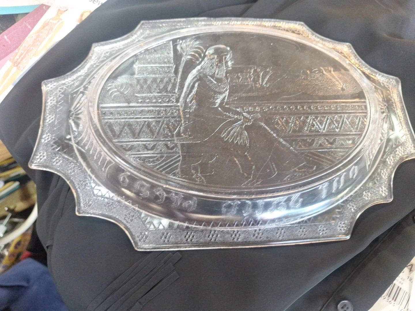Vtg Boston & Sandwich Clear EAPG Egyptian 13” Cleopatra Platter