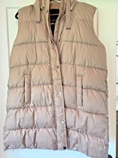 WEATHERPROOF Parka Vest Womens Sz XL Taupe Fleece Lined Zip Off Hood Adjustable