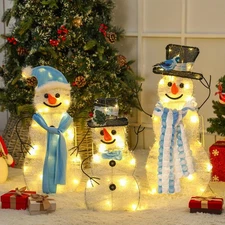 3 Pcs Pre Lit Christmas Snowman Yard Decoration Light up Snowman Family Decor...
