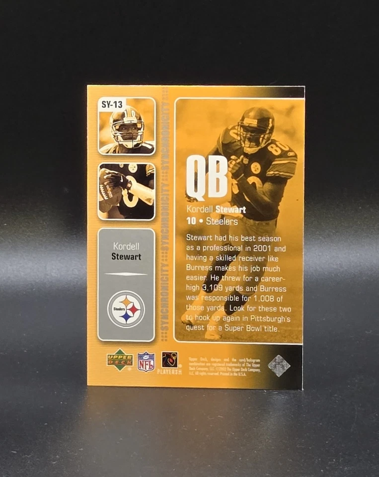 2002 Upper Deck KORDELL STEWART / PLAXICO BURRESS Synchronicity Insert SY-13 - Image 2 of 2