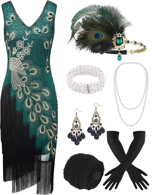 Vestido Estilo Flapper Años '20 Disfraz Cosplay Carnaval Halloween Vestido Verde