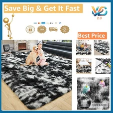 5x8 Black White Tie-Dye Shag Rug Thick Non-Slip Indoor Area Rug