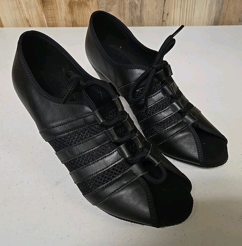 Freed of London Womens Dance Shoes Heels Size 6.5 Black Open Toe Fancy - Picture 1 of 5