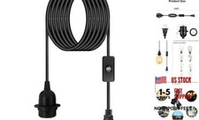 Plug in Pendant Light Cord - 15Ft Hanging Light Kit E26/E27 Light Socket Black