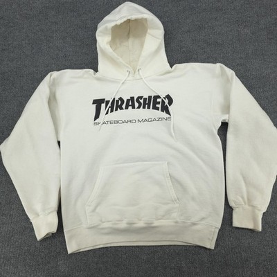 Thrasher Hoodie Mens Medium White Pullover Fleece Skateboard Magazine Logo