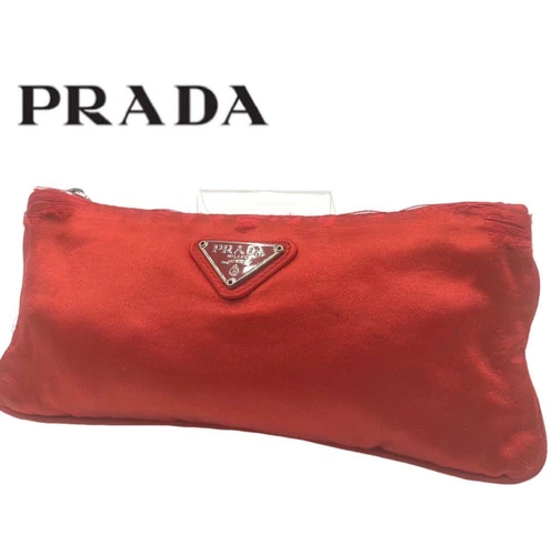 PRADA étui pochette nylon authentique rouge petites femmes Italie 114649