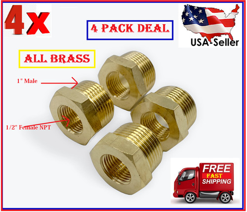 4 Pk Hex Reducer Bushing 1" Male x 1/2" Female NPT Adapter Pipe Fitting Brass