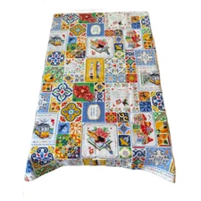 100% Cotton Tablecloth Portugal Portuguese Azulejo Design Traditional Motifs
