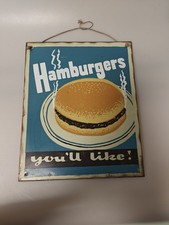 Hamburgers Youll Like Vintage Distressed Look Metal Hanging Sign 10x12 Copper