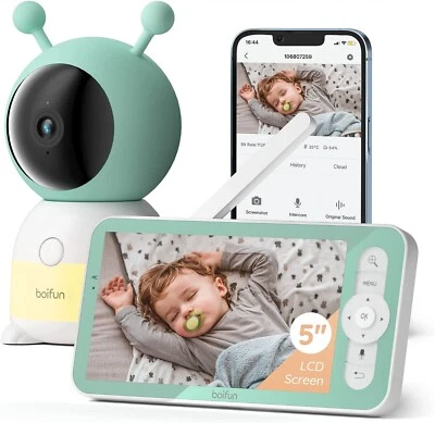 BOIFUN 2K WiFi PTZ Video Baby Monitor with Camera and Night Vision ,360° Auto Tracking