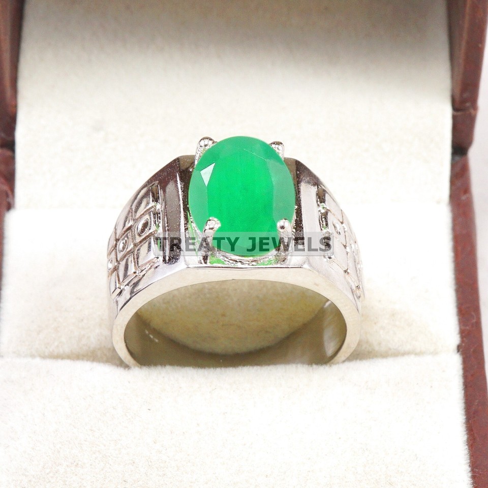 Emerald Oval Cut Gemstone With 925 Sterling Silver Ring For Men's B45