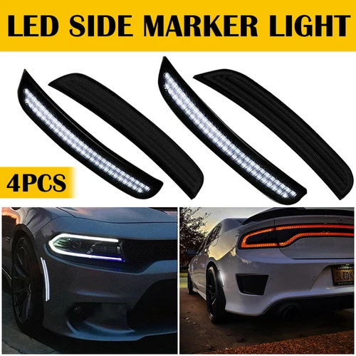 Smoke LED Side Marker Lights For 15-22 Dodge Charger R/T Scat Pack SXT GT SRT EA