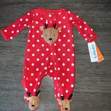 Carter's Just One You Sleeper PJs Newborn Red Reindeer Christmas Fleece Zipper