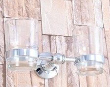 Polished Chrome Wall Mounted Bathroom Toothbrush Holder Set Glass Cups fba799