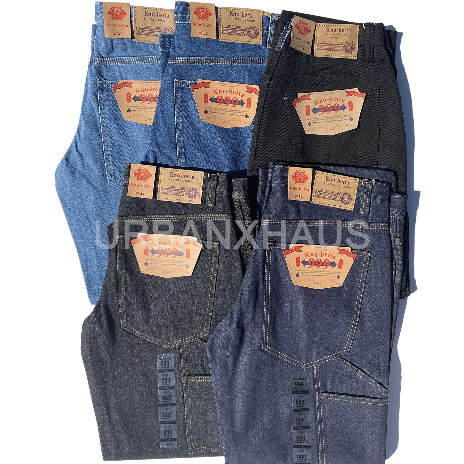 KNO BETTA Men's Loose Fit Carpenter Denim Jeans Baggy Work Pants 30-44