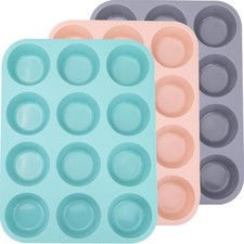 3 Pack 12 Cups Silicone Muffin Pan Nonstick Regular Silicone Cupcake Pan, For Ma