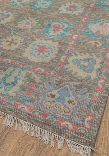 8x10 Gray Colorful Soft Quality Hand-Knotted Angora Wool Oushak Rug - Picture 15 of 21