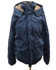 Hollister Navy Winter Faux Fur Lined Elasticated Coat Size Medium Ref Rp86
