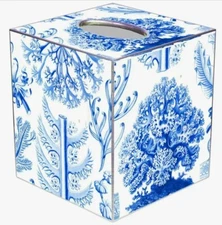 MARYE-KELLEY, "BLUE CORAL" 5.25" CUBED TISSUE BOX COVER, NEW