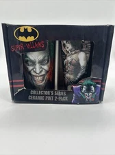 DC Super-Villians Joker Harley Quinn 2pk Ceramic Pint Glasses Vintage ICup 